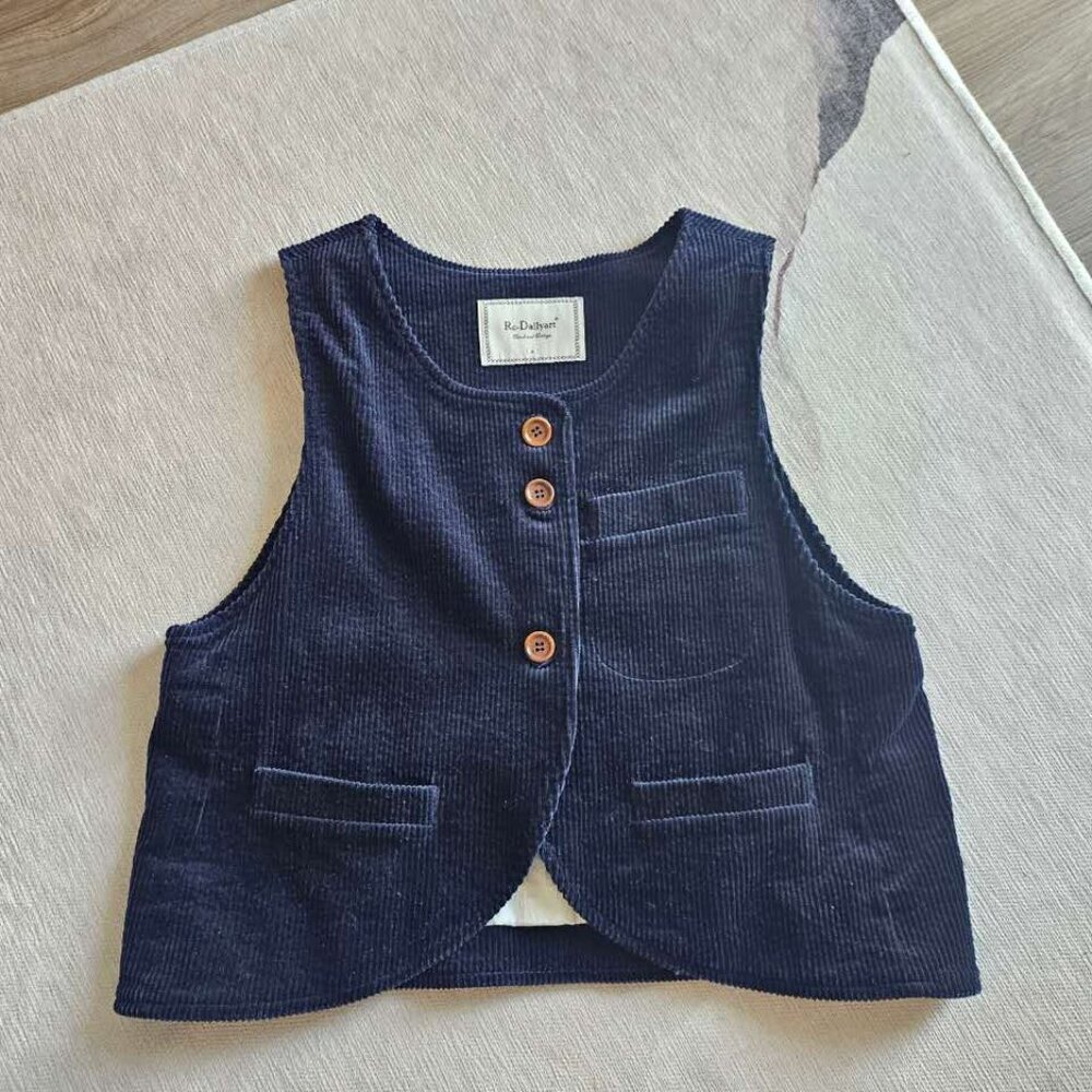 Dailyart Vintage Retro Simple Sleeveless Short Jack Corduroy Button Vest Size S - Picture 5 of 6